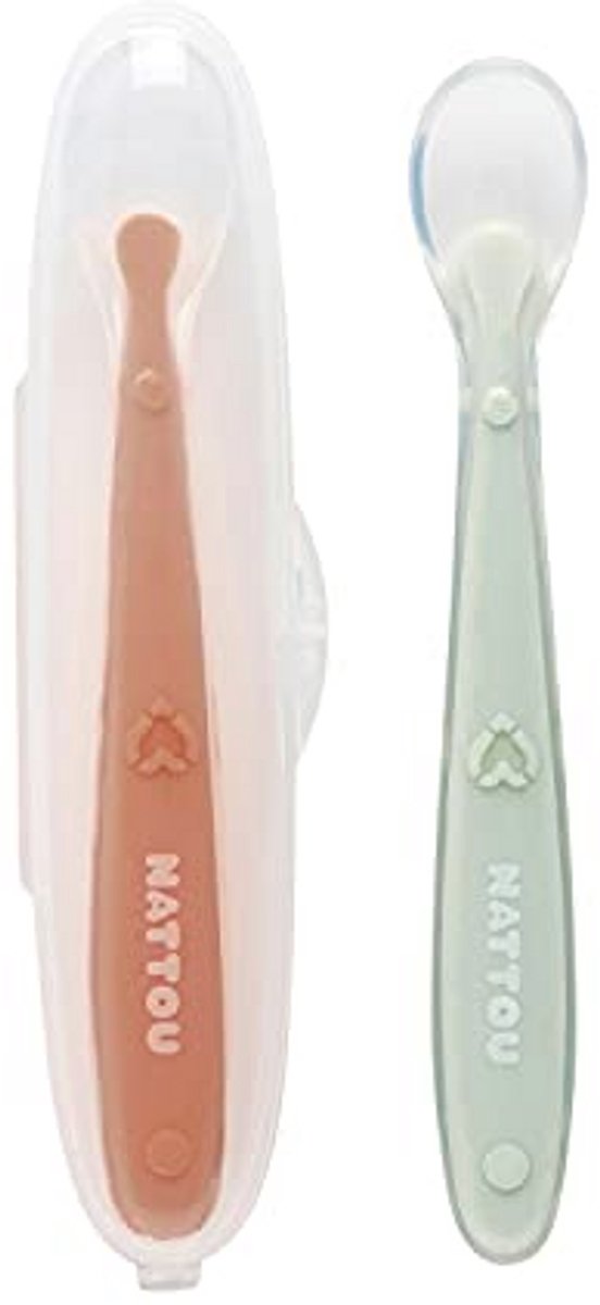Siliconen Lepels voor Kinderen - Set van 2, BPA-vrij, Ideaal voor Baby's en Peuters, 16 cm, met Transportdoos, Oranje/Groen