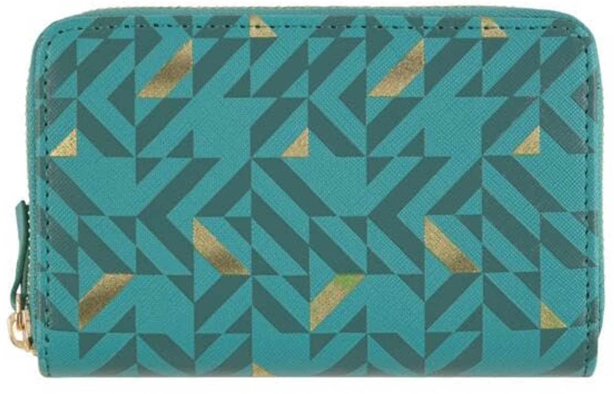 DRAEGER Paris 1886 Damesportemonnee gouden bladeren turquoise 15 x 2,5 x 9,5 cm, Turkoois Groen