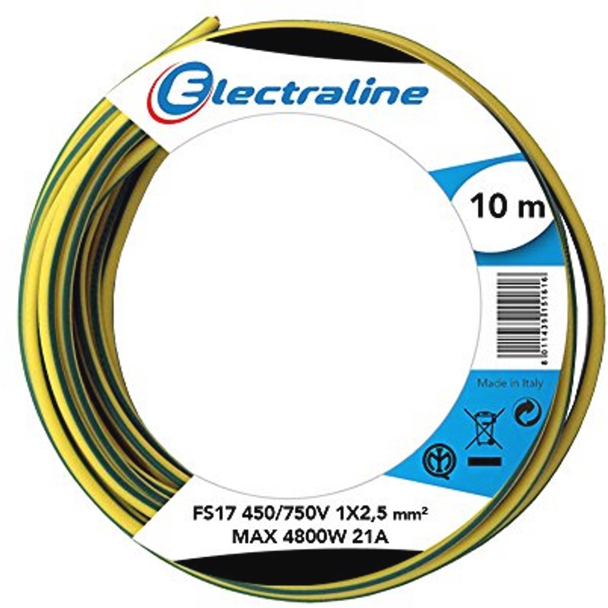 Aderkabel 1 x 2,5 mm² geel/groen 10 m