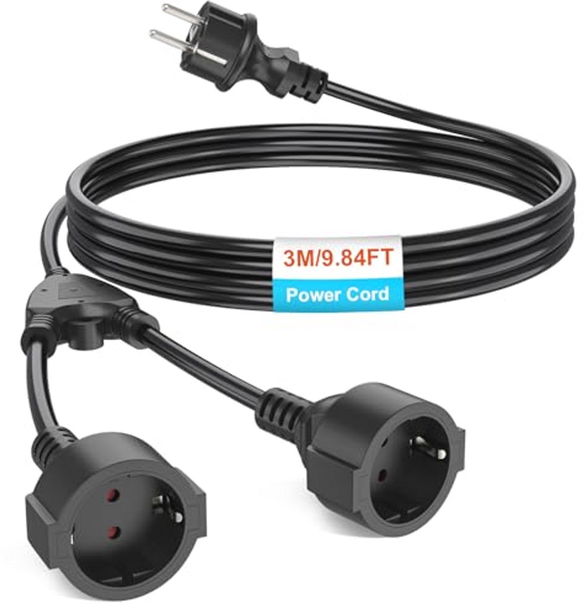 Verlengkabel 3m met 2 Schuko stopcontacten - Aanraakbescherming binnen, IP20, 16A, 3680W