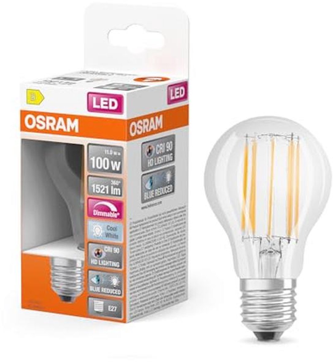 Dimbare LED lamp E27 met hoge kleurweergave - Koud wit 4000K, 1521 Lumen, vervangt 100W