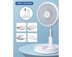 Draagbare 7,7 inch staande ventilator met afstandsbediening en stille werking, oplaadbare batterij en opvouwbaar ontwerp voor slaapkamer en kantoor