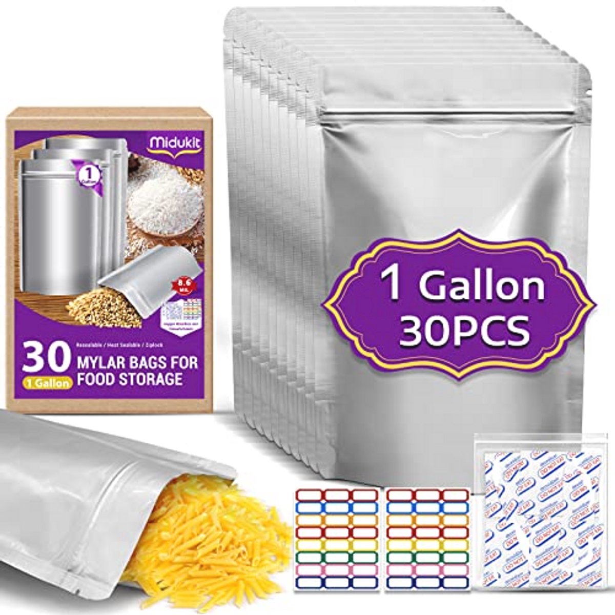 Mylar zakken voor voedselopslag - 25x35 cm - Zuurstofabsorberend - Heat Sealable - Pack van 30