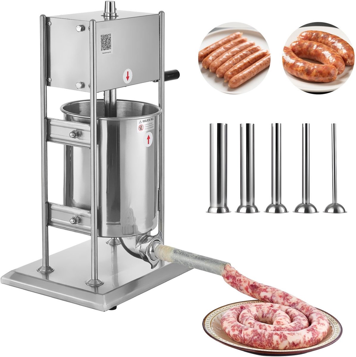 Worstvulmachine - Handmatige Verticale Worstvuller 10 liter - 2 Snelheden - Robuust RVS - 5 Vultuiten