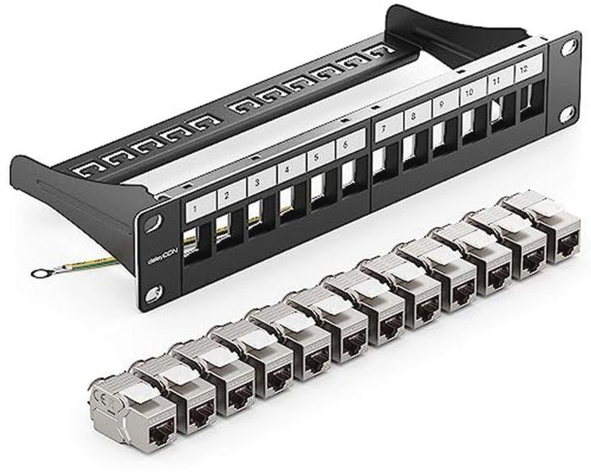 Patchpaneel 12 poorts CAT 7 met Keystone Modules voor Netwerkinstallatie