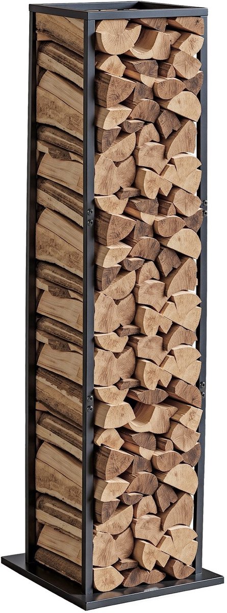 Haardhoutrek - Staand Houtopslagrek Binnen - Afmeting 33 x 32 x 112 cm - Draagvermogen 45,4 kg - Poedergecoat Staal - Voor Open Haard en Vuurkorf