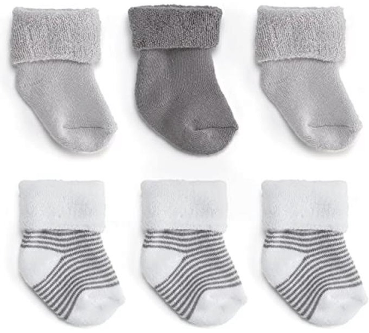 Babysokken 0-3 maanden, 6 paar katoenmix, OekoTex Standard 100, warme lang met omslag