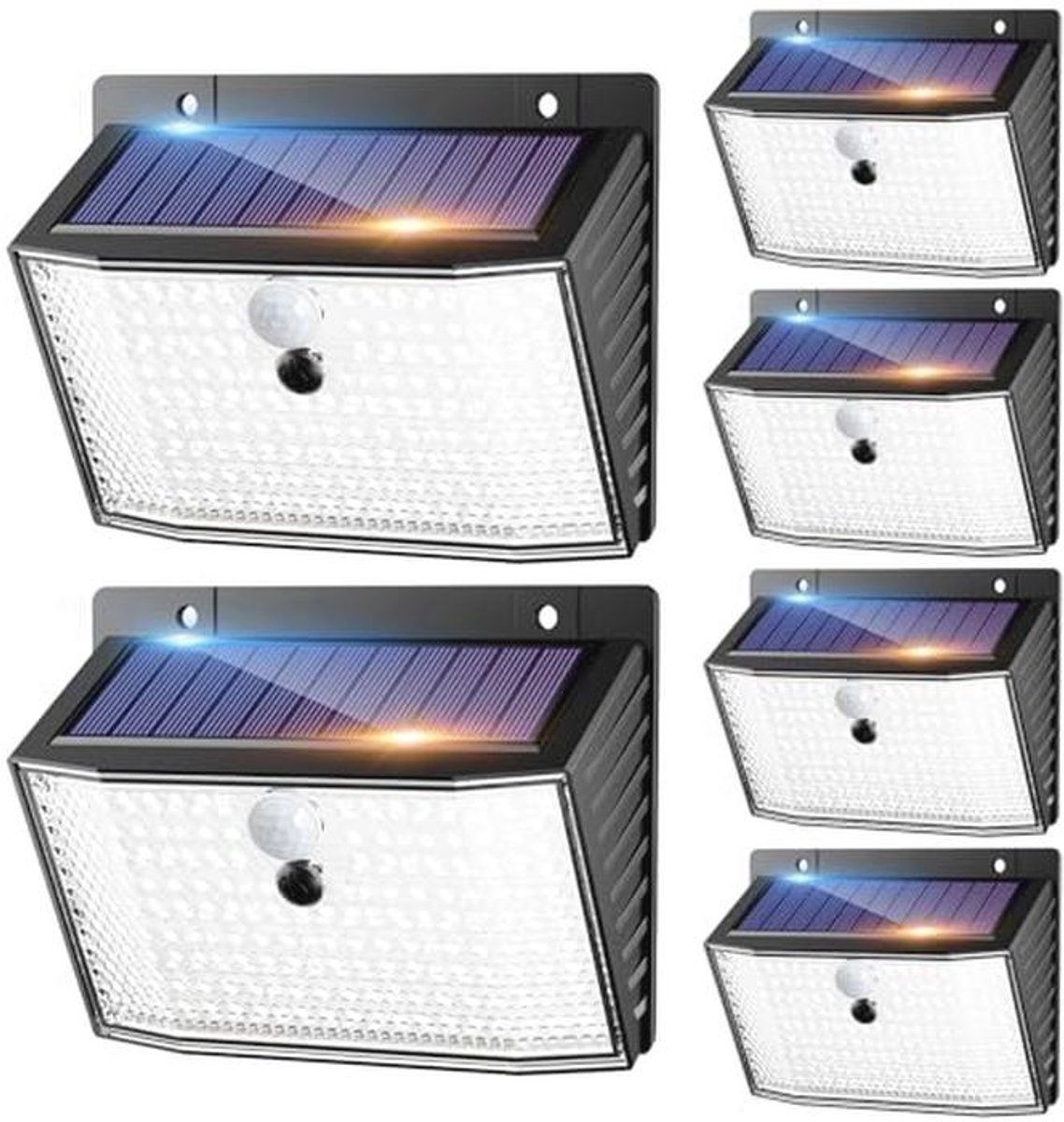 Zonnelampen voor Buiten met Bewegingsmelder - 6 Stuks - IP65 Waterdicht - 3 Modi - Superheldere Wandlamp op Zonne-energie voor Tuin en Garage