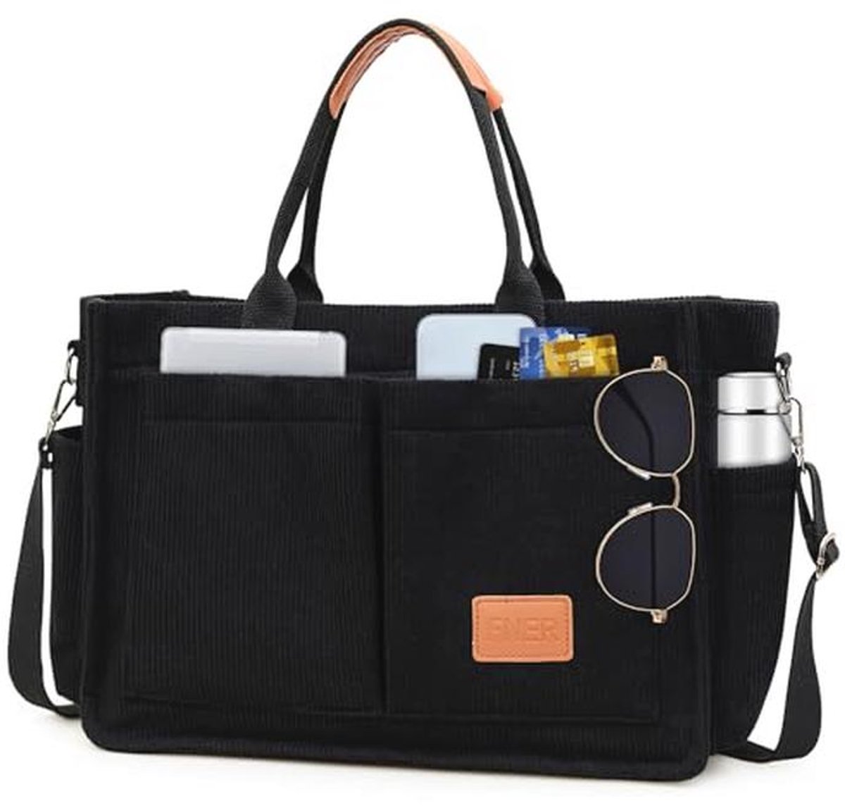 Handtas Dames Corduroy Medium Tote Bag met Ritssluiting - Ideaal voor Werk, Reizen en Winkelen