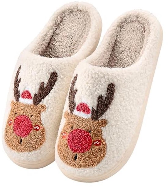 SMajong Heren Pantoffels Winter Warme Huis Schoenen Antislip Mocassin-pantoffels Fuzzy Slippers voor Binnen en Buiten Zwart Rood 45 EU