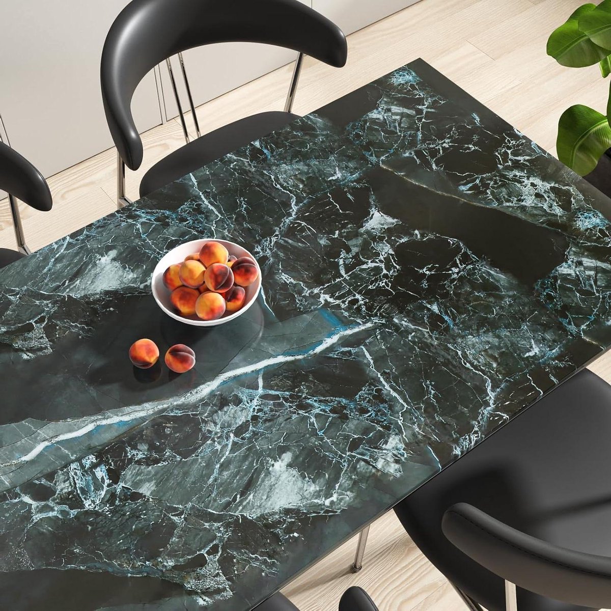 Provento - Zelfklevende Marmerfolie Donkergrijs 40 x 200 cm - Meubelfolie - Plakfolie - Marmerlook - Glanzend - Kast - Werkblad - Afwasbaar - Keuken - Badkamer