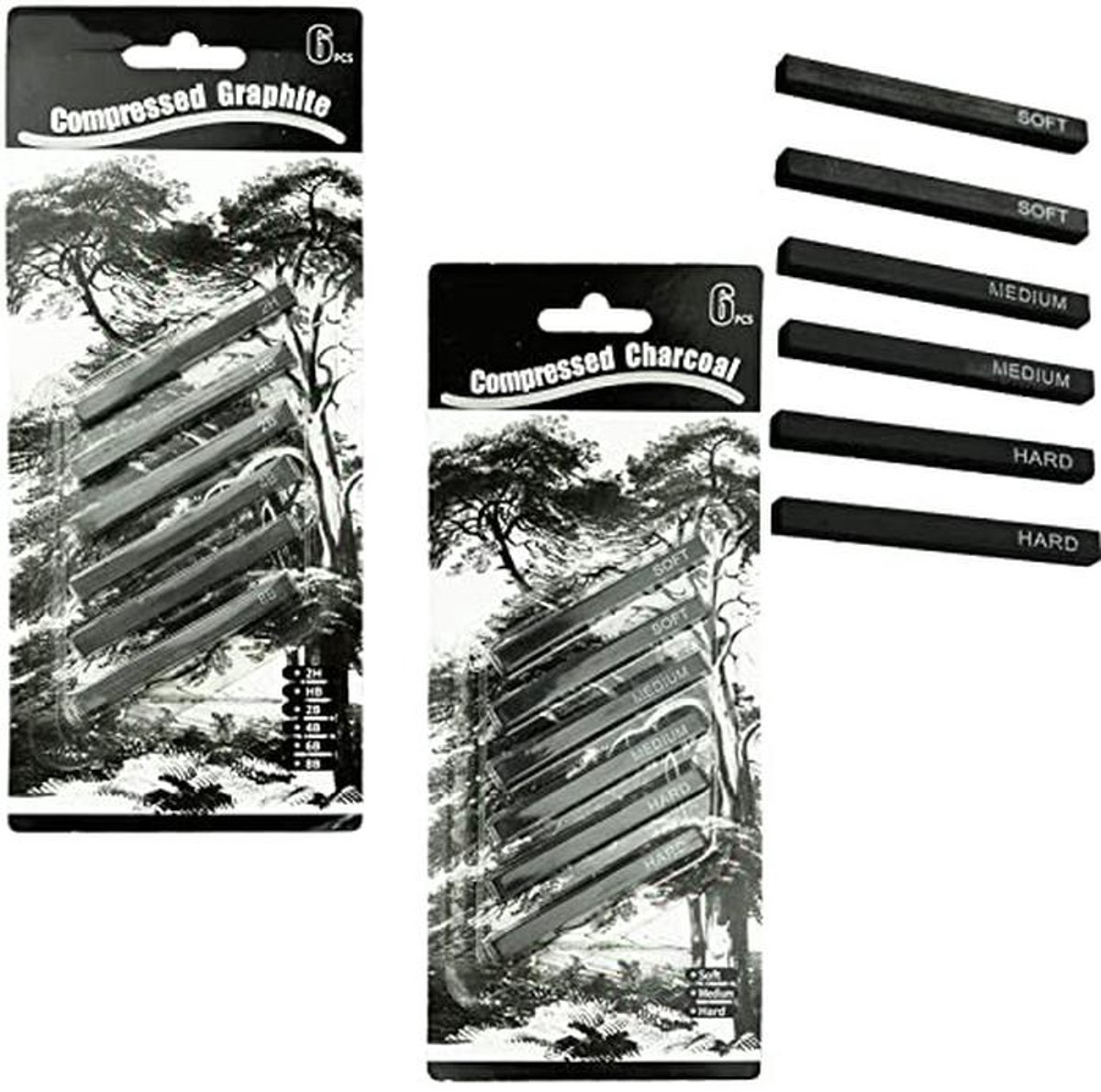 12 Stuks Gecomprimeerde Houtskool Sticks voor Tekeningen en Schetsen