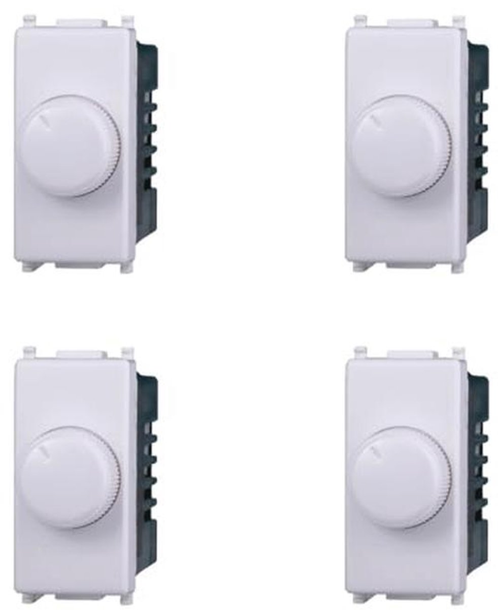 Dimmer met Draaiknop voor Ohmse Lasten - 100W tot 1000W, Wit - Set van 4 Stuks