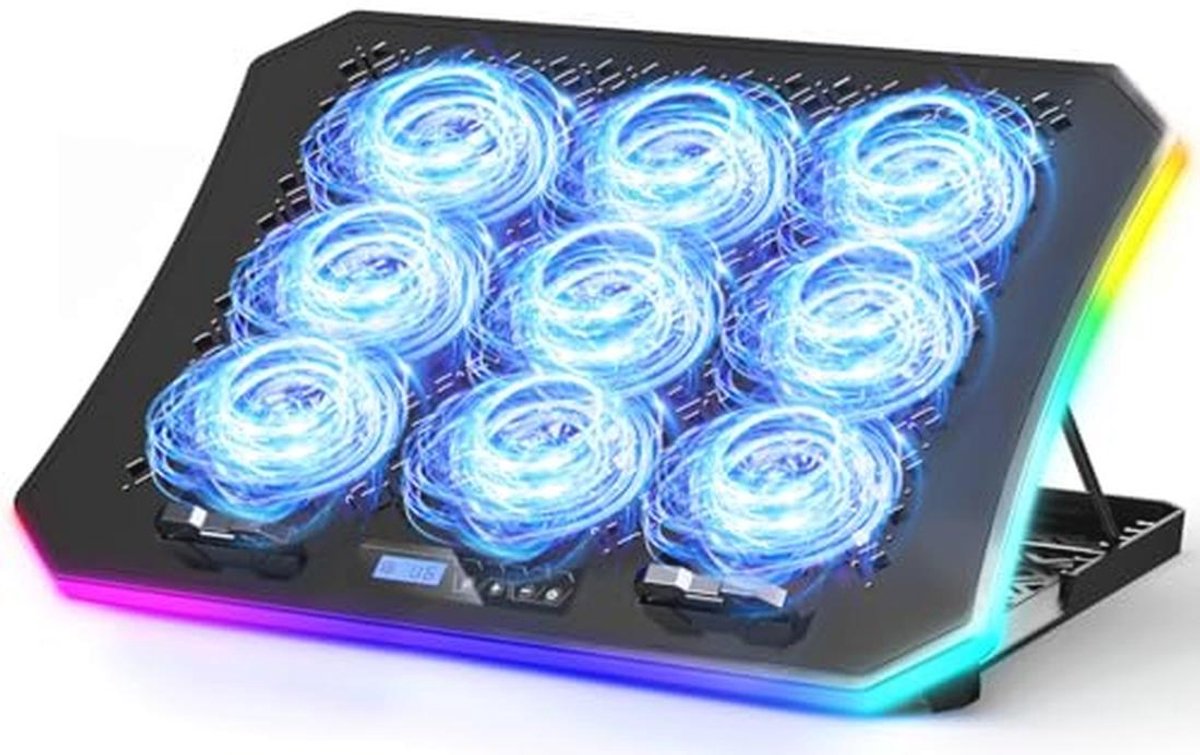 Verbeterde gaming-laptop koelpad met 9 stille RGB-ventilatoren en telefoonstandaard