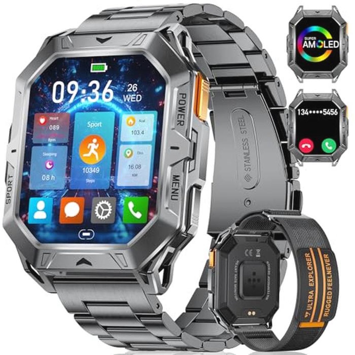 Militaire Smartwatch voor Mannen met Groot Scherm en Langdurige Batterij