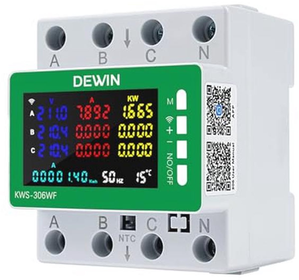 Driefasige WLAN Stroomverbruikmeter 9-in-1 met Tuya app Bedieningsfunctie