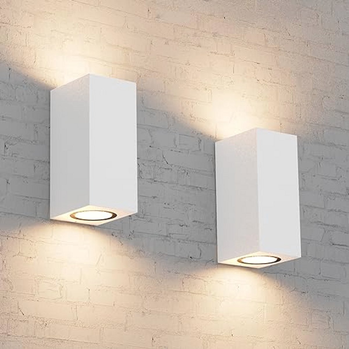 2 Stuks Witte GU10 Buitenwandlamp - IP65 Waterdichte Aluminium Muurverlichting voor Tuin en Balkon