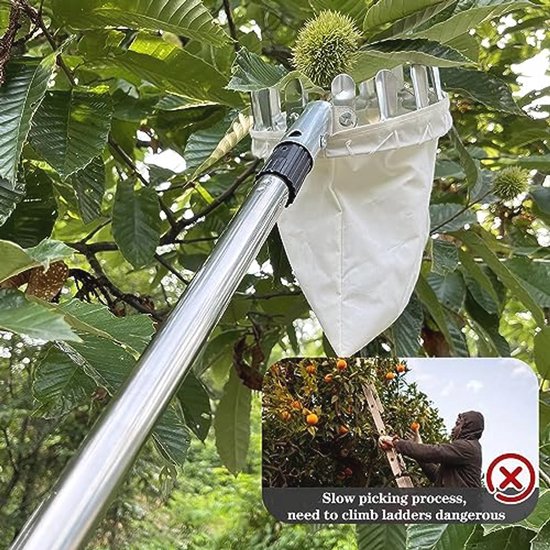 Telescopische fruitplukker voor gemakkelijk plukken van fruit in boomgaarden - Multifunctionele roestvrijstalen plukstang met katoenen zak — afbeelding 5
