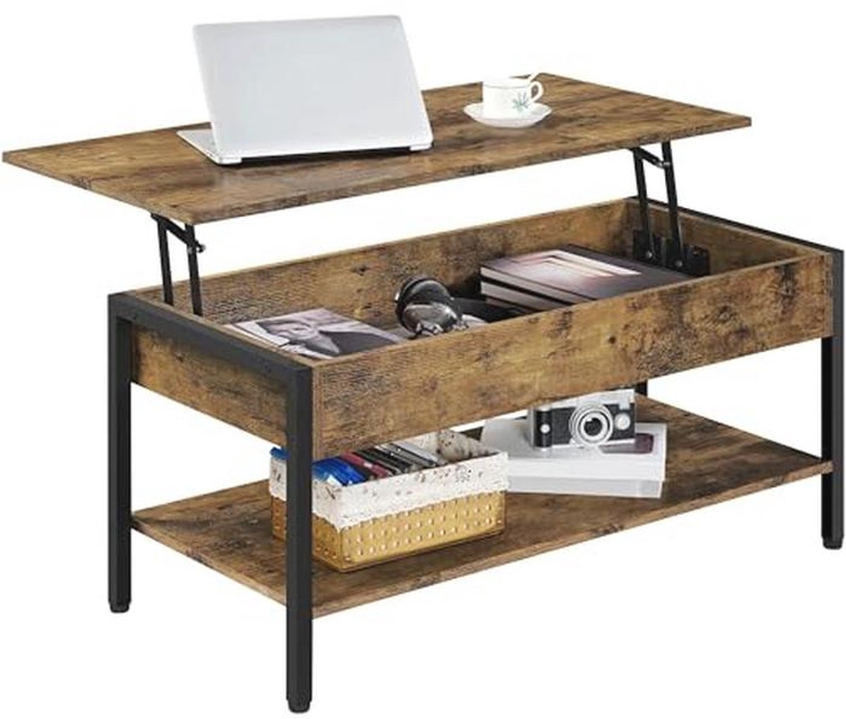 Uittrekbare salontafel met hoogteverstelling en opbergruimte voor woonkamer en kantoor