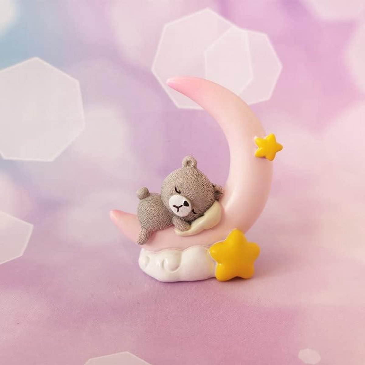 Cosensi - Mini beer en maan taart topper beeldje lichtgewicht ornament woondecoratie cadeau voor kinderen jongens meisjes verjaardagsfeestje babyshower bruiloft thema babybenodigdheden (roze) met thema, kinderen, decoratie.