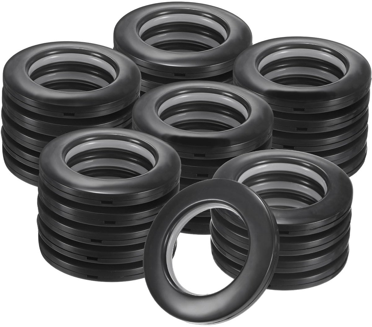 Set van 25 gordijnringen, 40 mm binnendiameter kunststof gordijnringen, clip oogringen, nano-schaal, geluidsarme Romeinse ring voor ramen/stof, gordijnen voor thuis [zwart]