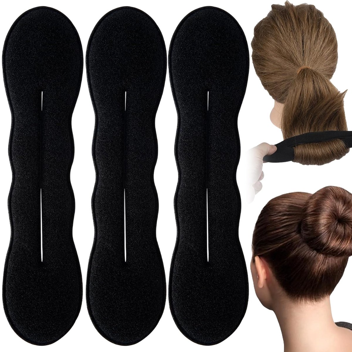 Daity 3 stuks - Haarstylingtool - grote spons haarstylingtool - klassieke luie krultang - haarstylingaccessoires voor lang - krullend en steil haar - Zwart