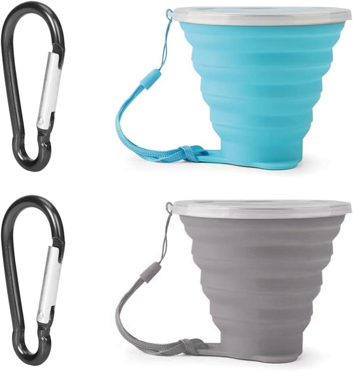 Cosensi - Opvouwbare siliconen bekers set van 2 met deksel - Licht en draagbaar - Kamperen, reizen, picknick - Grijs, blauw
