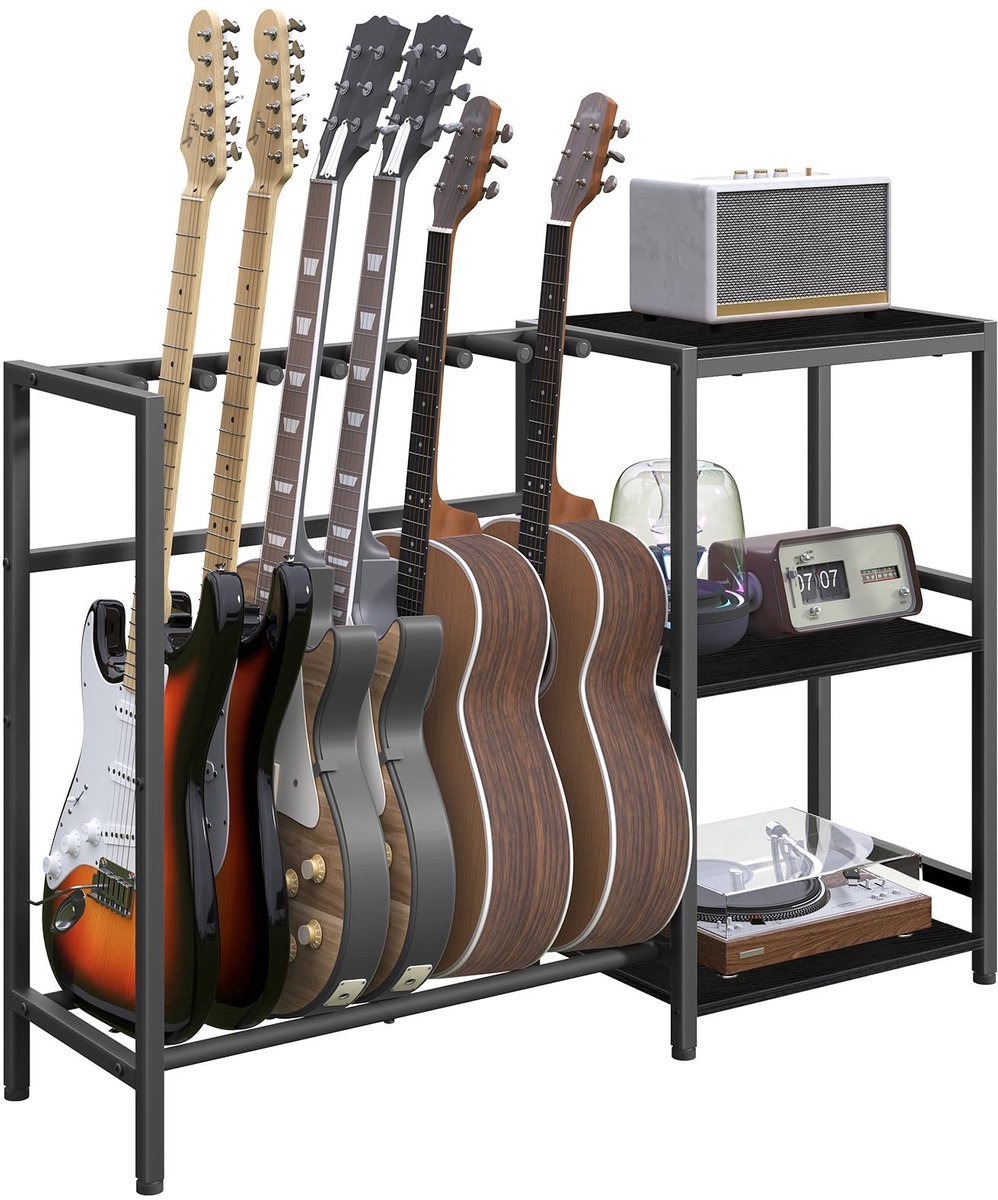 Stunq® Gitaarstandaard - Multifunctionele Opslag voor 7 Instrumenten, Zwart