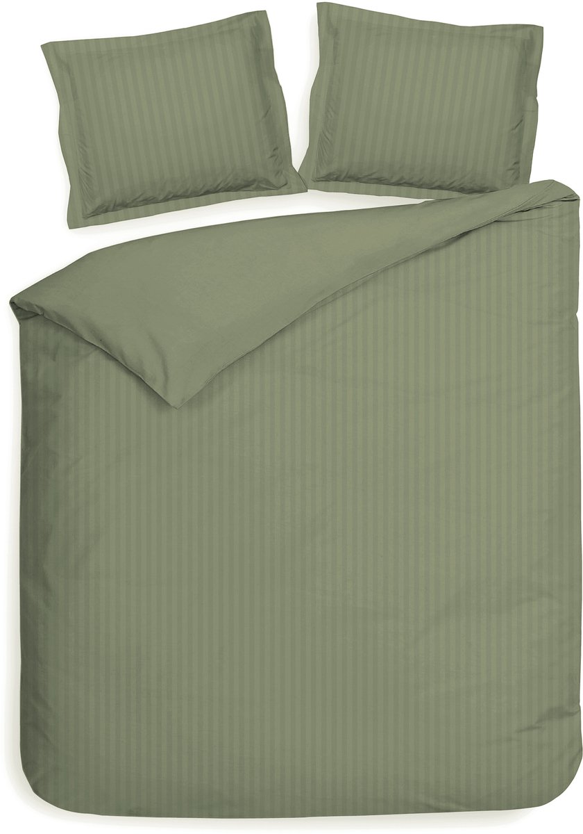 Heckettlane Dekbedovertrek Banda - Bedlinnen met Strepen - 260x200-220 cm - Lits-Jumeaux XL - Lits-Jumeaux XL - Groen - Dekbedovertrek van 100% Katoen-Satijn