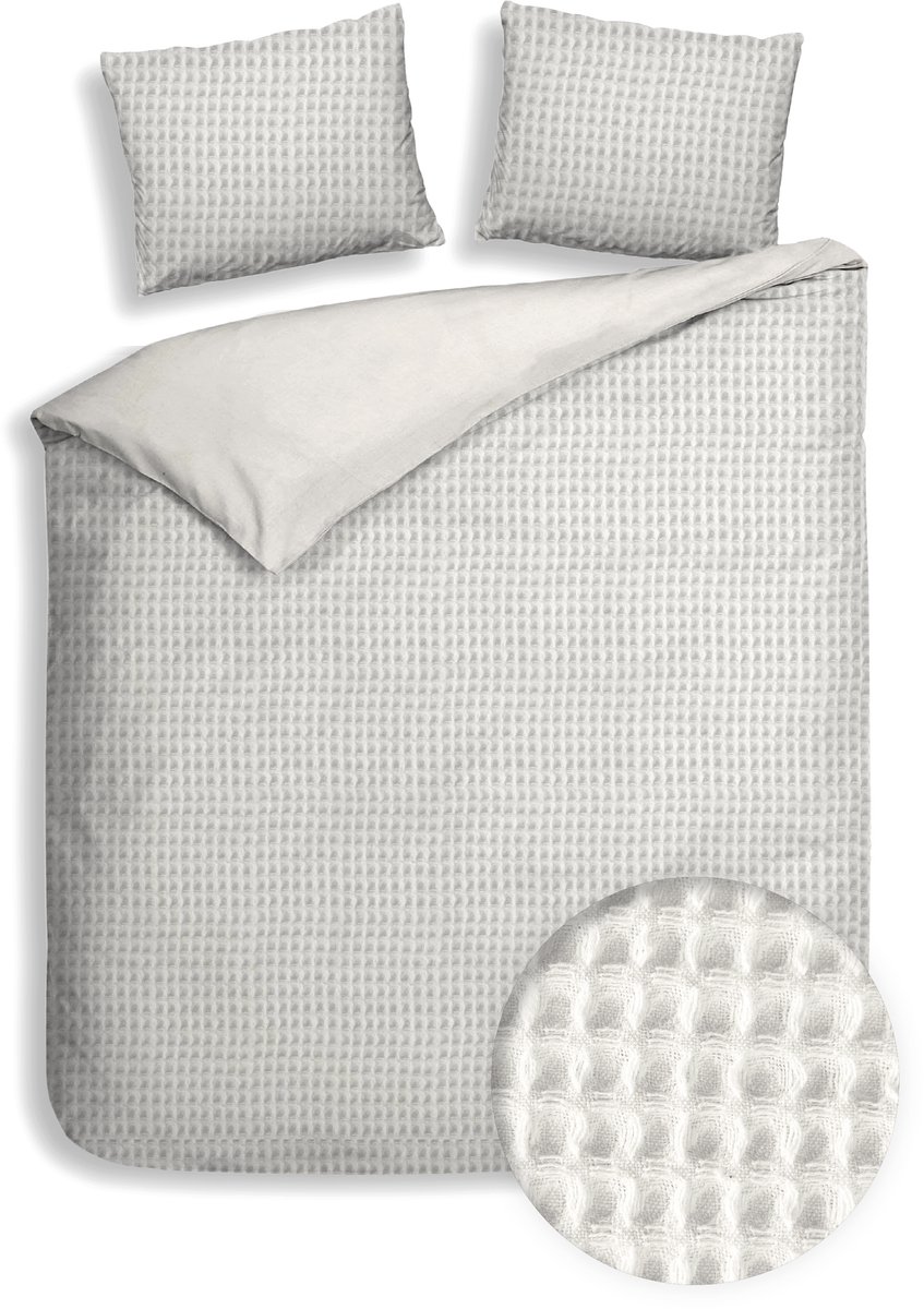 Heckettlane Dekbedovertrek Vafala - Effen Bedlinnen - 240x200-220 cm - Lits-Jumeaux - Off-White - Dekbedovertrek van Katoen Ivory White