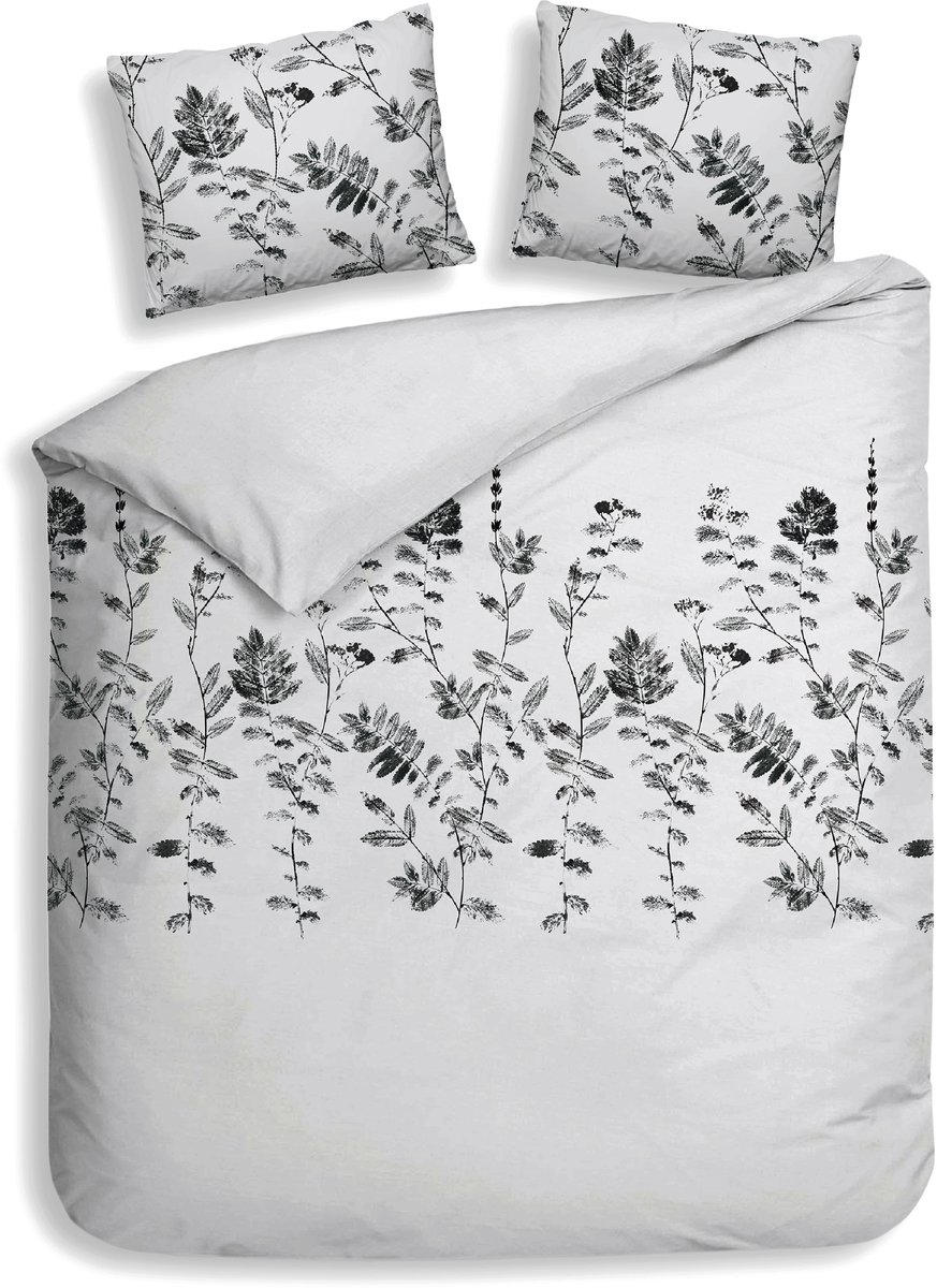 Heckettlane Dekbedovertrek Rocco - Bedlinnen met Takken print - 260x200-220 cm - Grijs - Dekbedovertrek van 100% Katoen-Flanel Grey