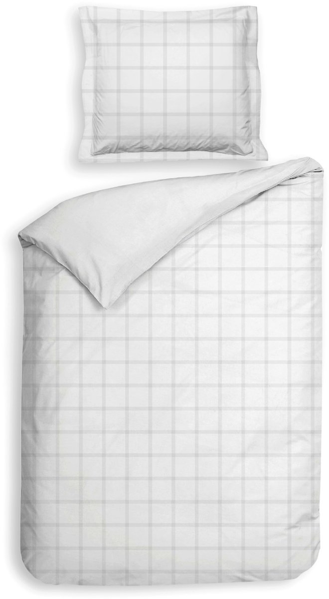 Heckettlane Dekbedovertrek Diamante - Bedlinnen - 140x200-220 cm - Eenpersoons - Wit - Dekbedovertrek van 100% Katoen-Satijn