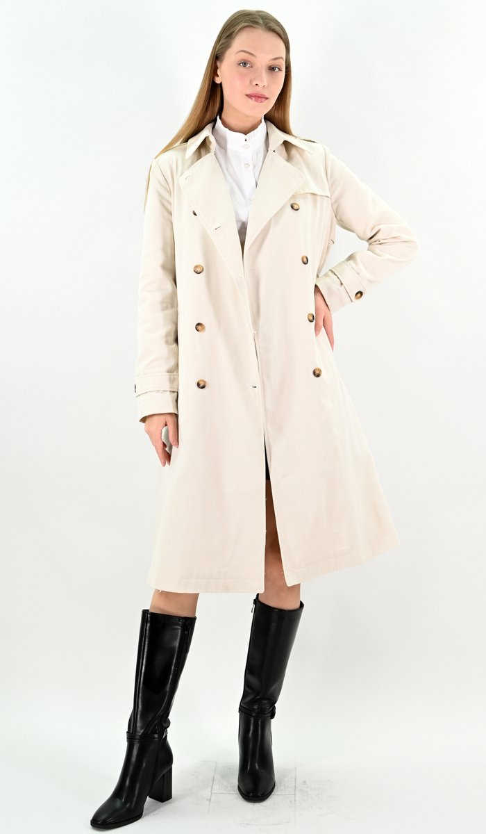 YesMooi - Waterafstotende lange trenchcoat - Water repellent - Beige - XL (42)