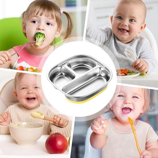 Babybord met Zuignap - Antislip RVS Kinderbord met Deksel voor Babyvoeding — afbeelding 2