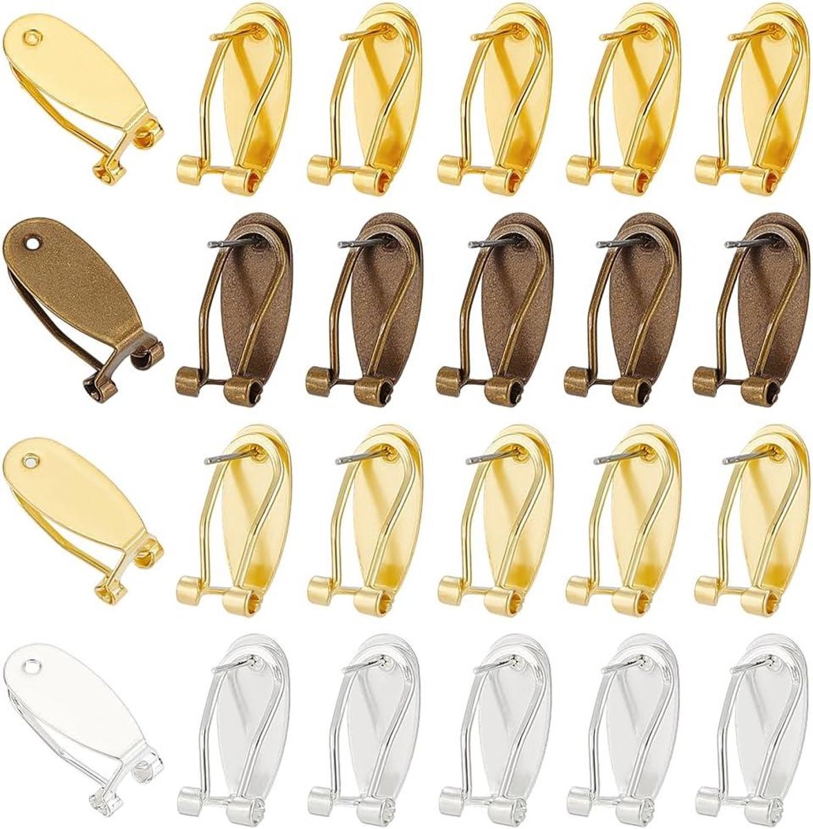Cosensi - Oorringen clips 40 stuks 4 kleuren messing metaal nagel oorbel clip Franse oorbel onbewerkt sieraden accessoires met platte pad.