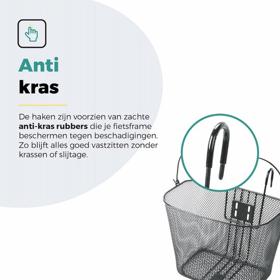Voltano Stalen Fietsmand 22 Liter - Zwart Met Handvat En Haak - Anti Kras Haken - Geschikt Voor Alle Fietsen — afbeelding 2