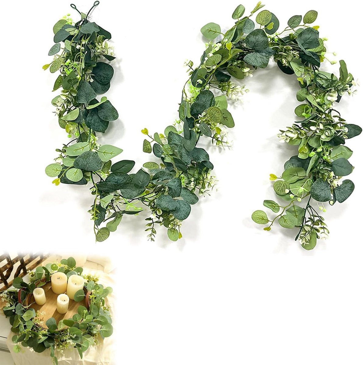 Cosensi Groene eucalyptus slinger voor bruiloft en tuin - Kunstmatige hangplanten - Leuke decoratie - 180 cm