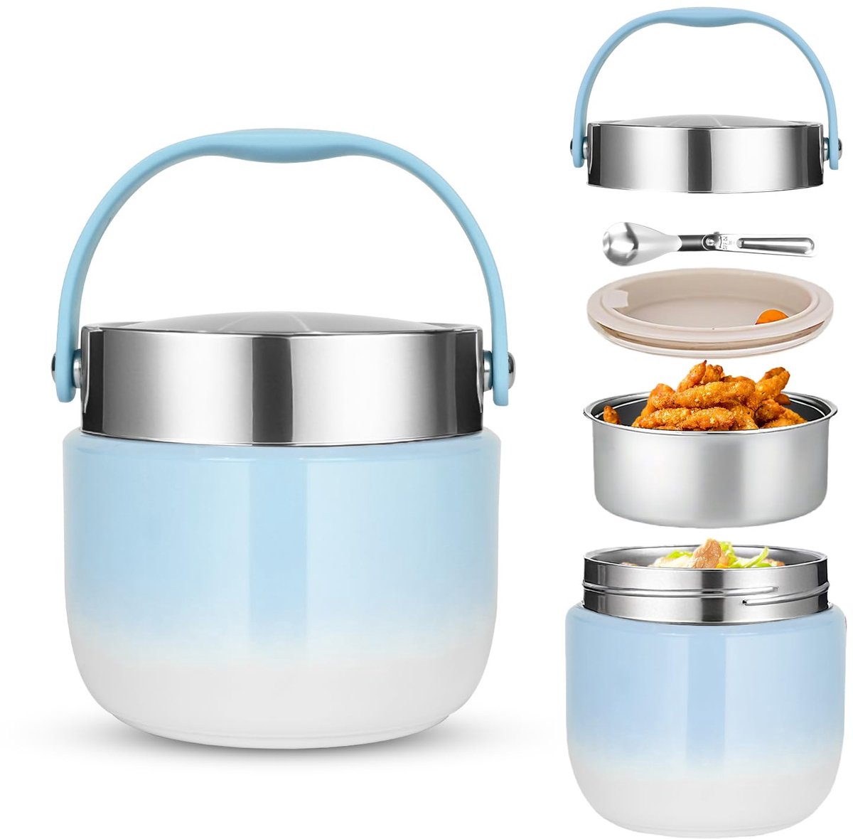 Unyqoos® Thermoschotel met deksel voor warme en koude maaltijden, 1200ml capaciteit