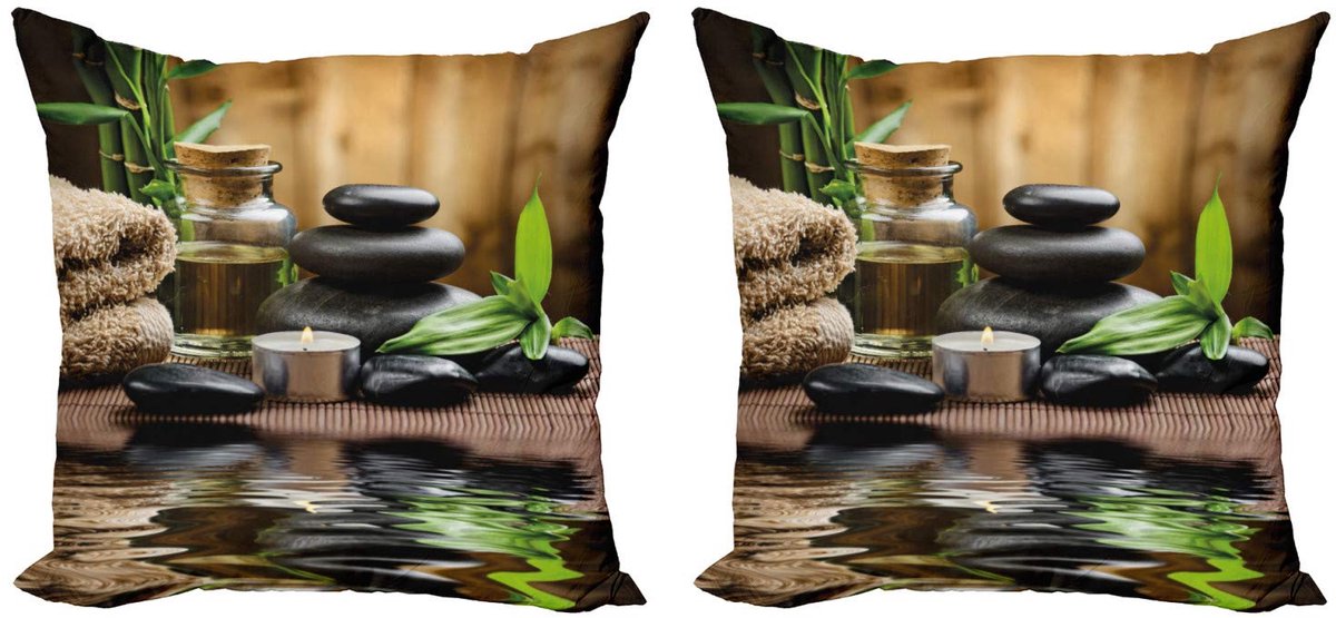ABAKUHAUS Spa kussenhoes – 2x 40×40 cm – druk – microvezel Zwart