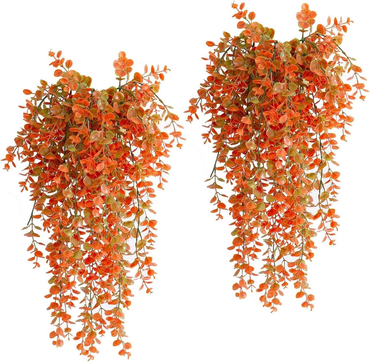 Cosensi Set van 2 kunstmatige hangplanten met faux eucalyptuswijnstok voor binnen en buiten - decoratieve nephangende manden voor huis, tuin en kantoor - muur- en terrasdecoratie Oranje