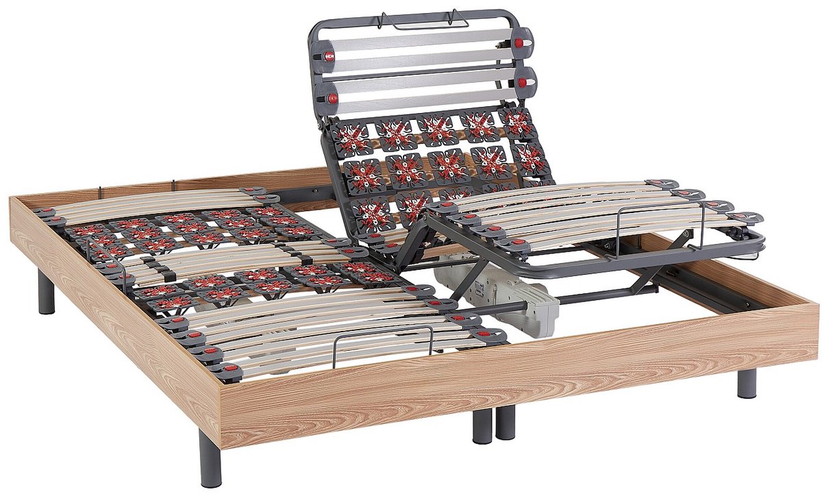 Vente-unique Elektrische lattenbodem met contactplaatjes van eikenhout van YSMÉE - 2 x 25 contactplaatjes - 2 x 80 x 200 cm - OKIN motoren Natuurlijk licht