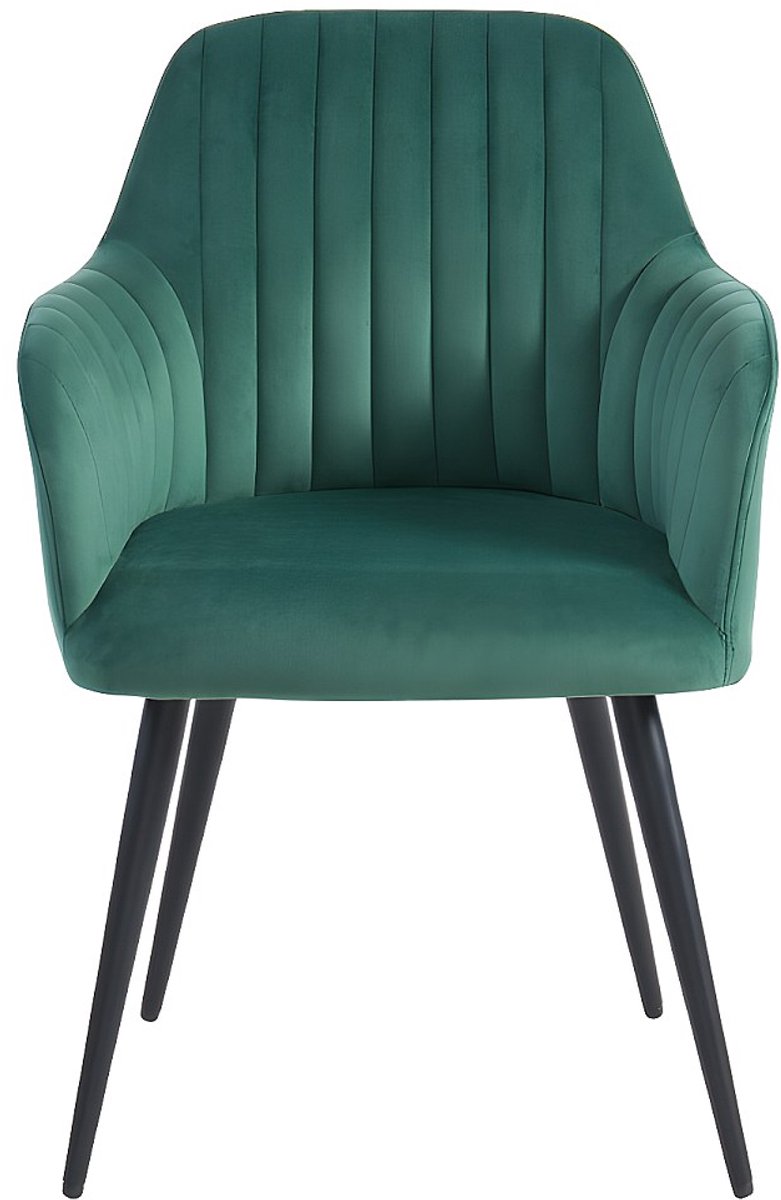 Vente-unique Set van 2 stoelen met armleuningen ELEANA - Fluweel & zwart metaal - Groen Dennengroen
