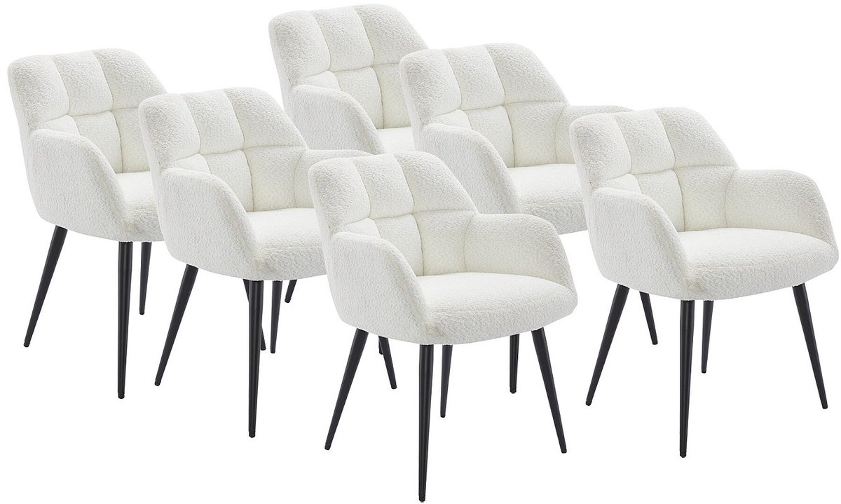 Vente-unique Set van 6 stoelen met armleuningen - Boucléstof en metaal - Wit - PEGA