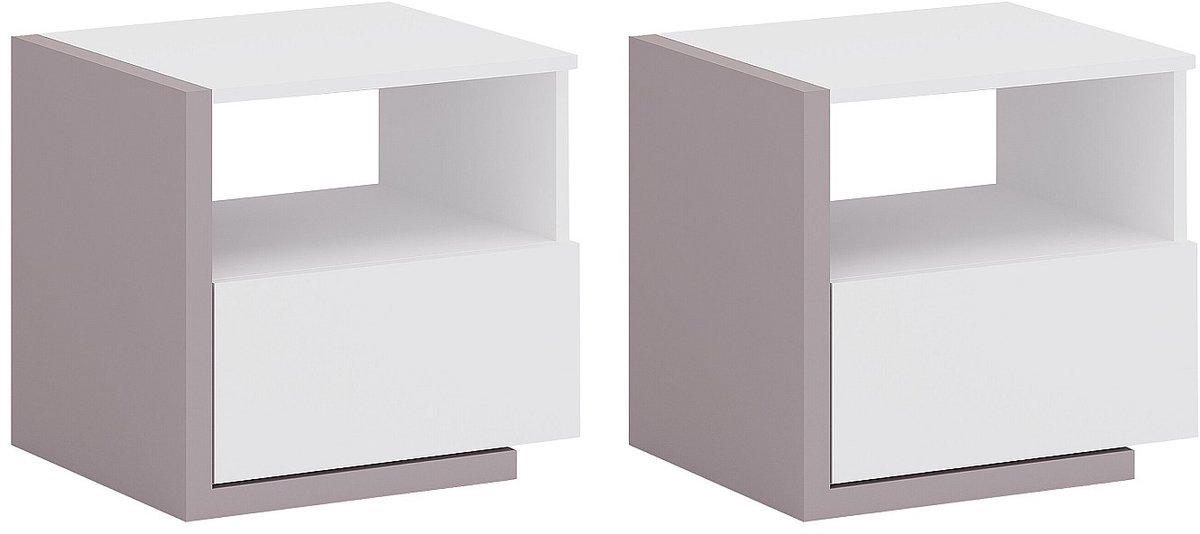 Vente-unique Set van 2 Scandinavisch nachtkastje - 1 lade en 1 nis - Wit en taupegrijs - NAPOLI II Taupe, Wit
