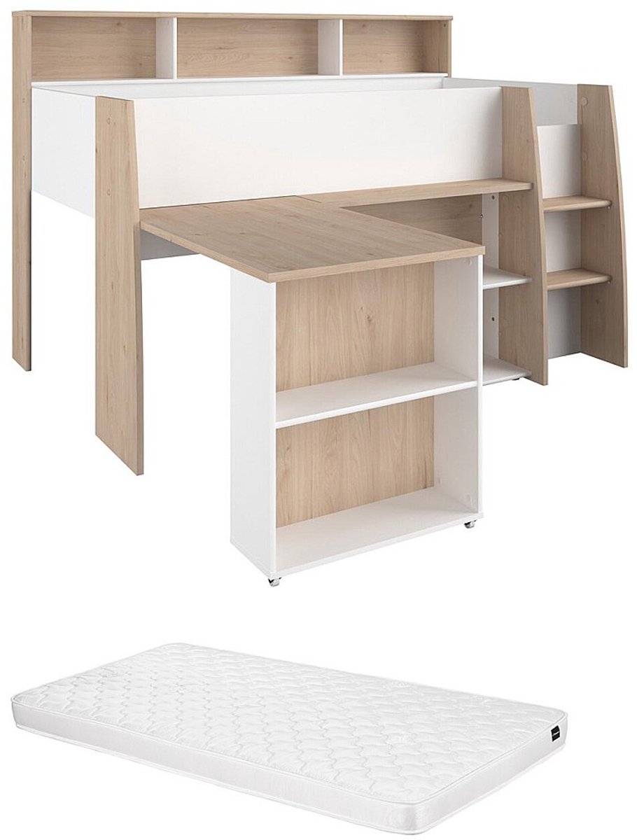 Vente-unique Combinatiebed hout natuurlijk licht 90 x 200 cm