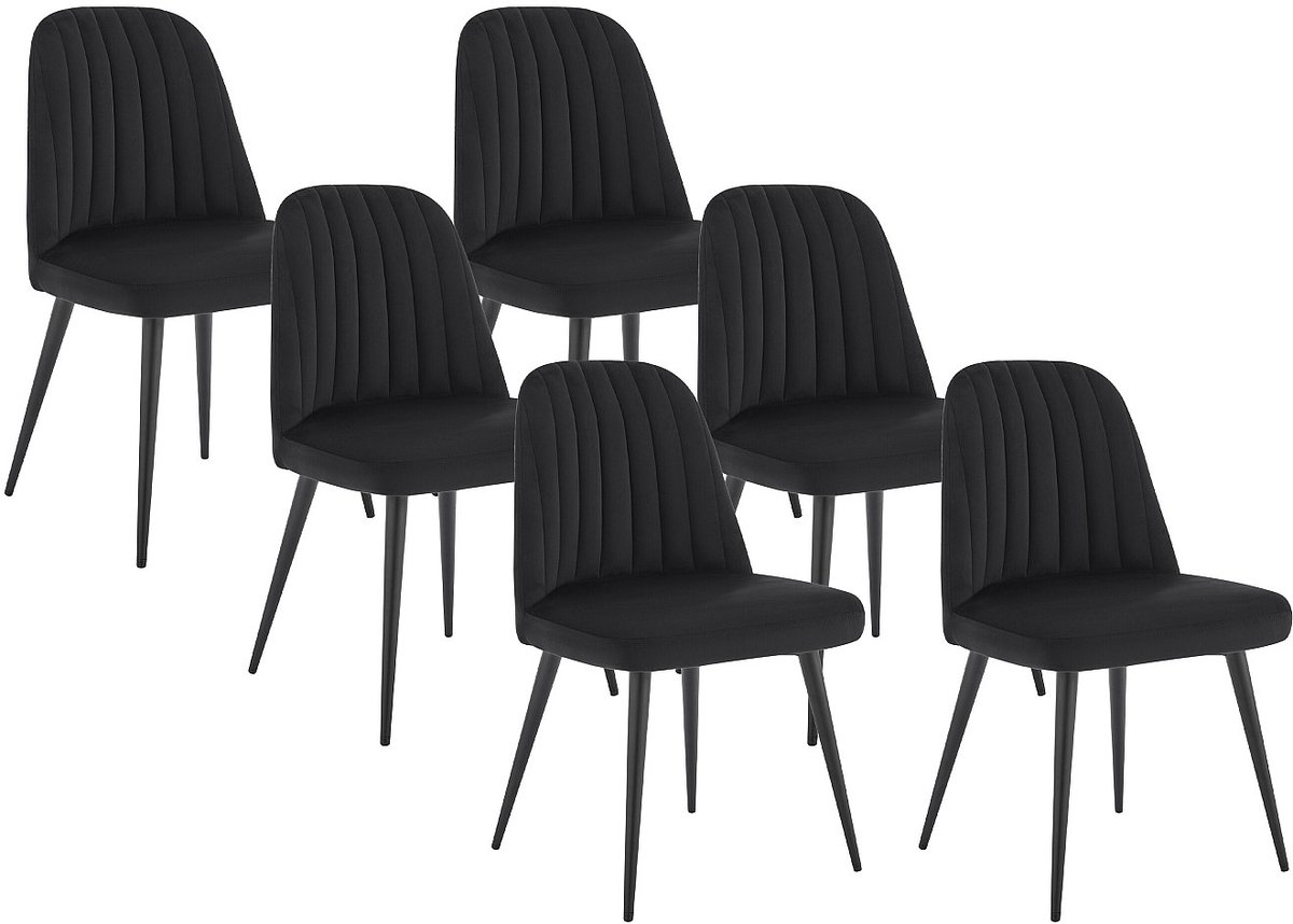 Vente-unique Set van 6 stoelen van fluweel en metaal - Zwart - ELEANA