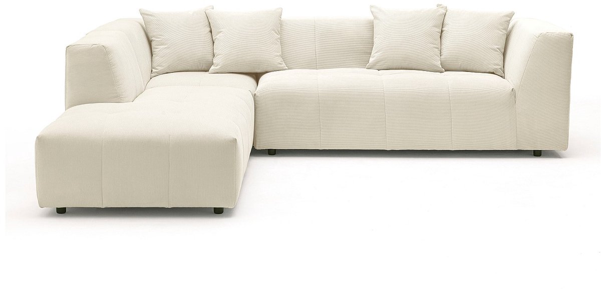 Vente-unique Grote hoekbank met hoek links van beige ribfluweel met fijne ribbels NAEMIA van Maison Céphy