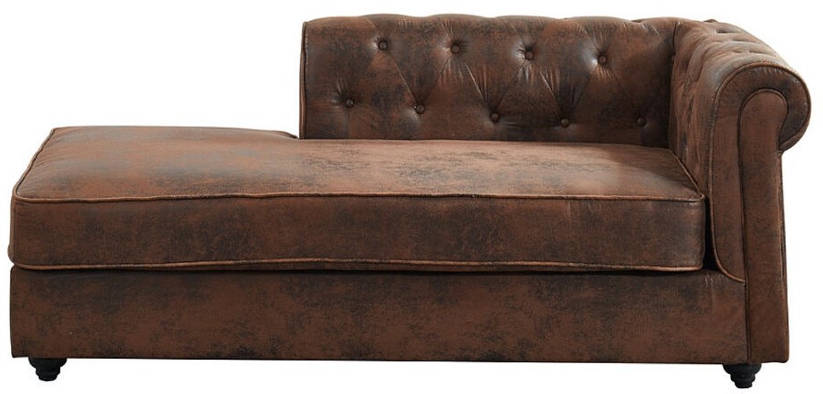 Vente-unique Chaise longue - Hoek links - chesterfield SHIREL van microvezel met lived-in leeraspect L 170 cm x H 73 cm x D 85 cm Bruin