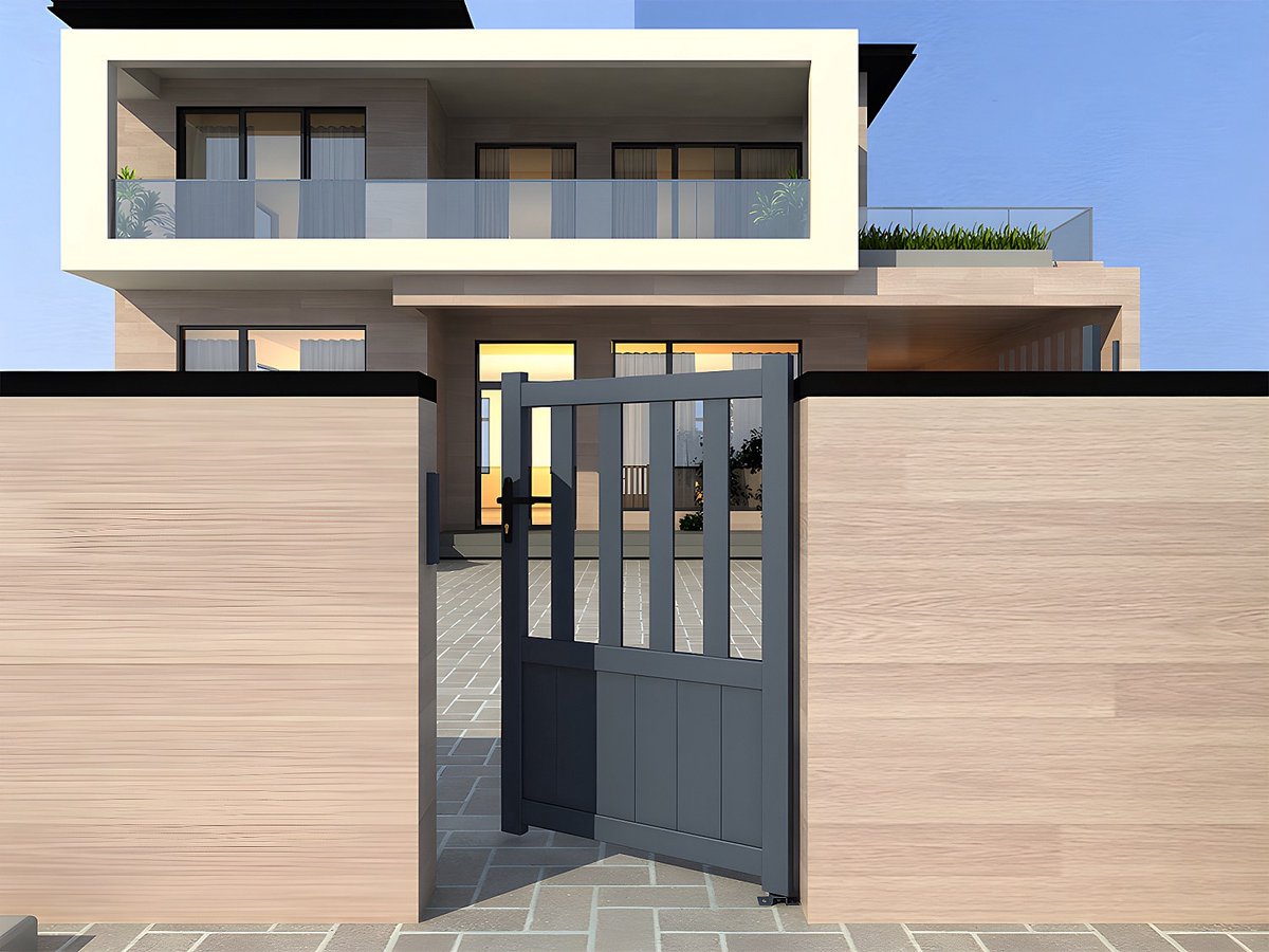Vente-unique Opengewerkte aluminium draaipoort L100 x H140 cm antraciet TARNOS II