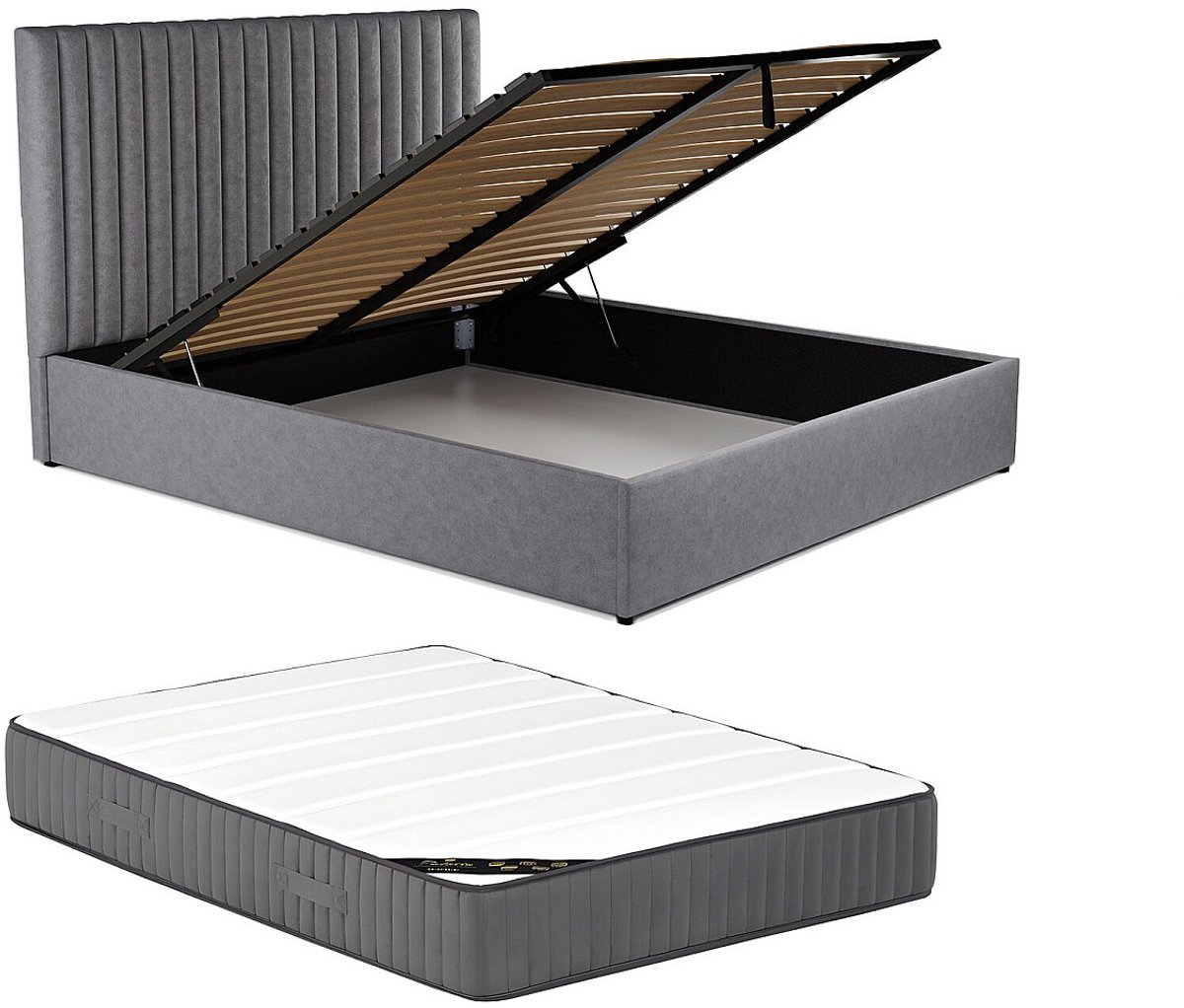 Vente-unique Bed met opbergruimte stof grijs 160 x 200 cm